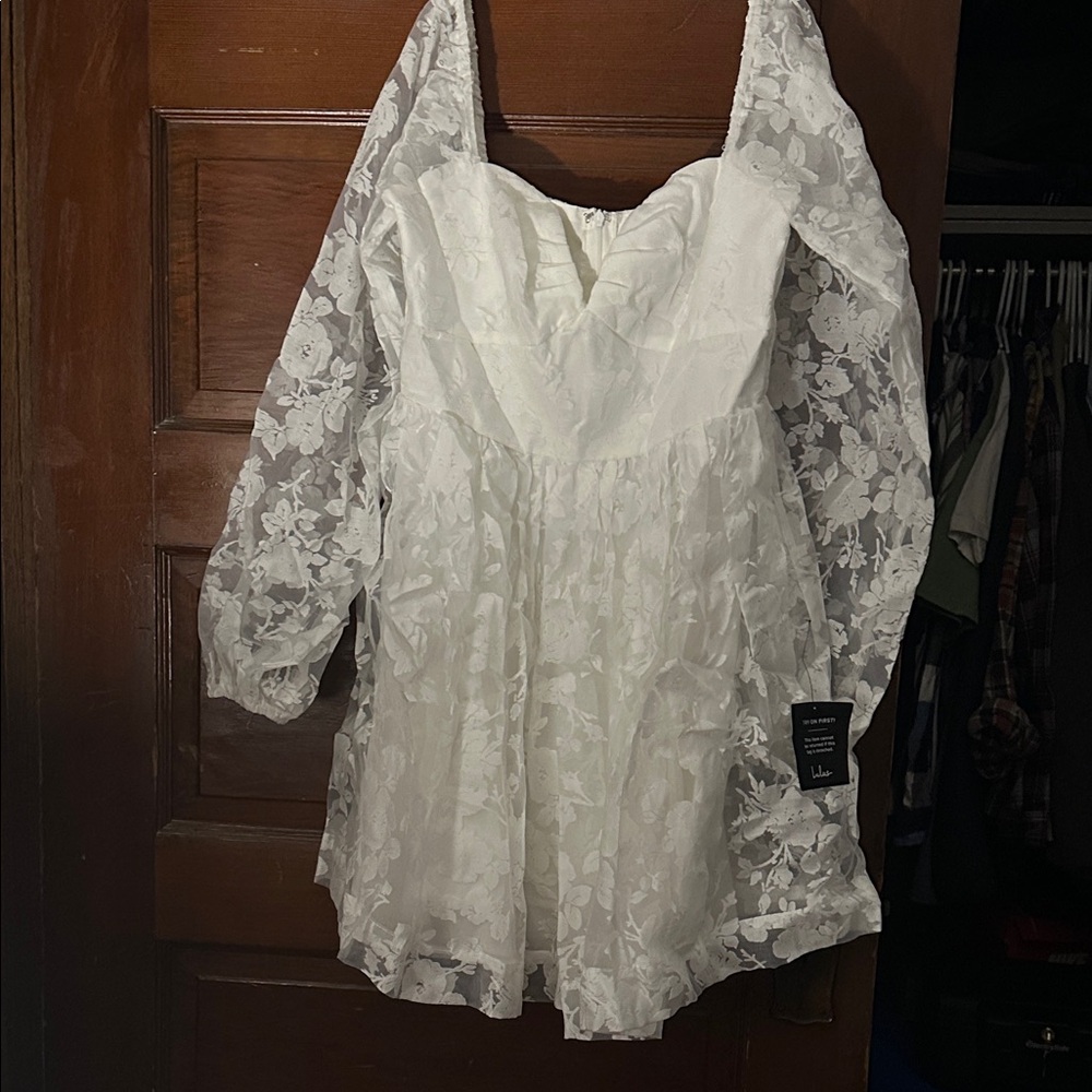 Lulu's White Floral Lace Long Sleeve Dress